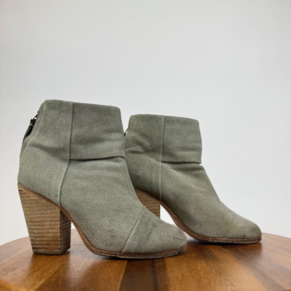 Womens Rag & Bone Newbury Gray Canvas Block Heel Ankle Boots Booties Size 36.5 M